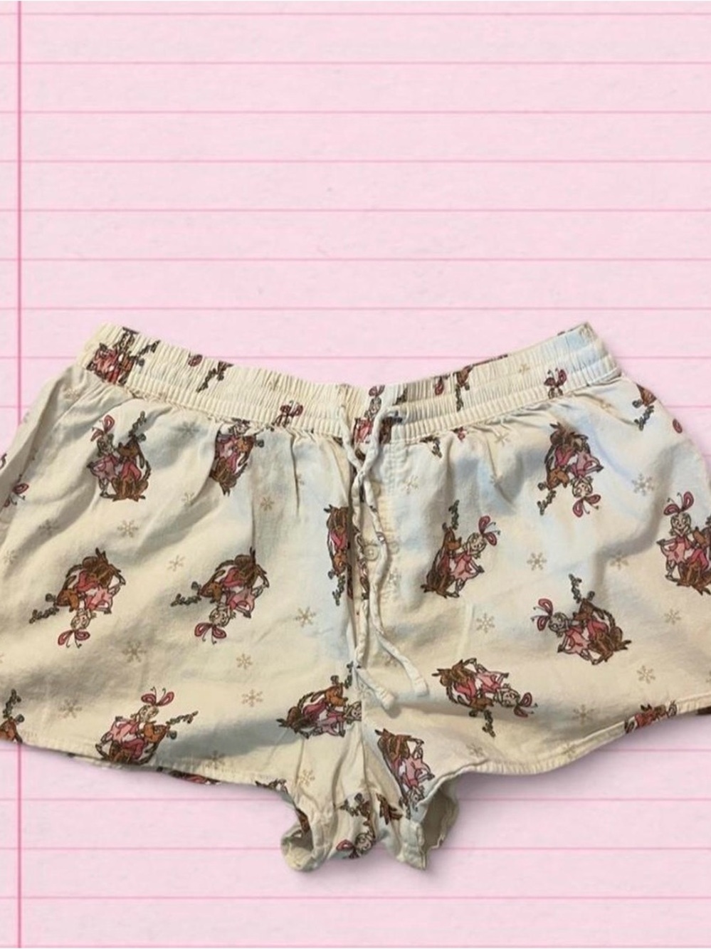 aerie Cream Printed Lounge Shorts with Pink & Brown Motif